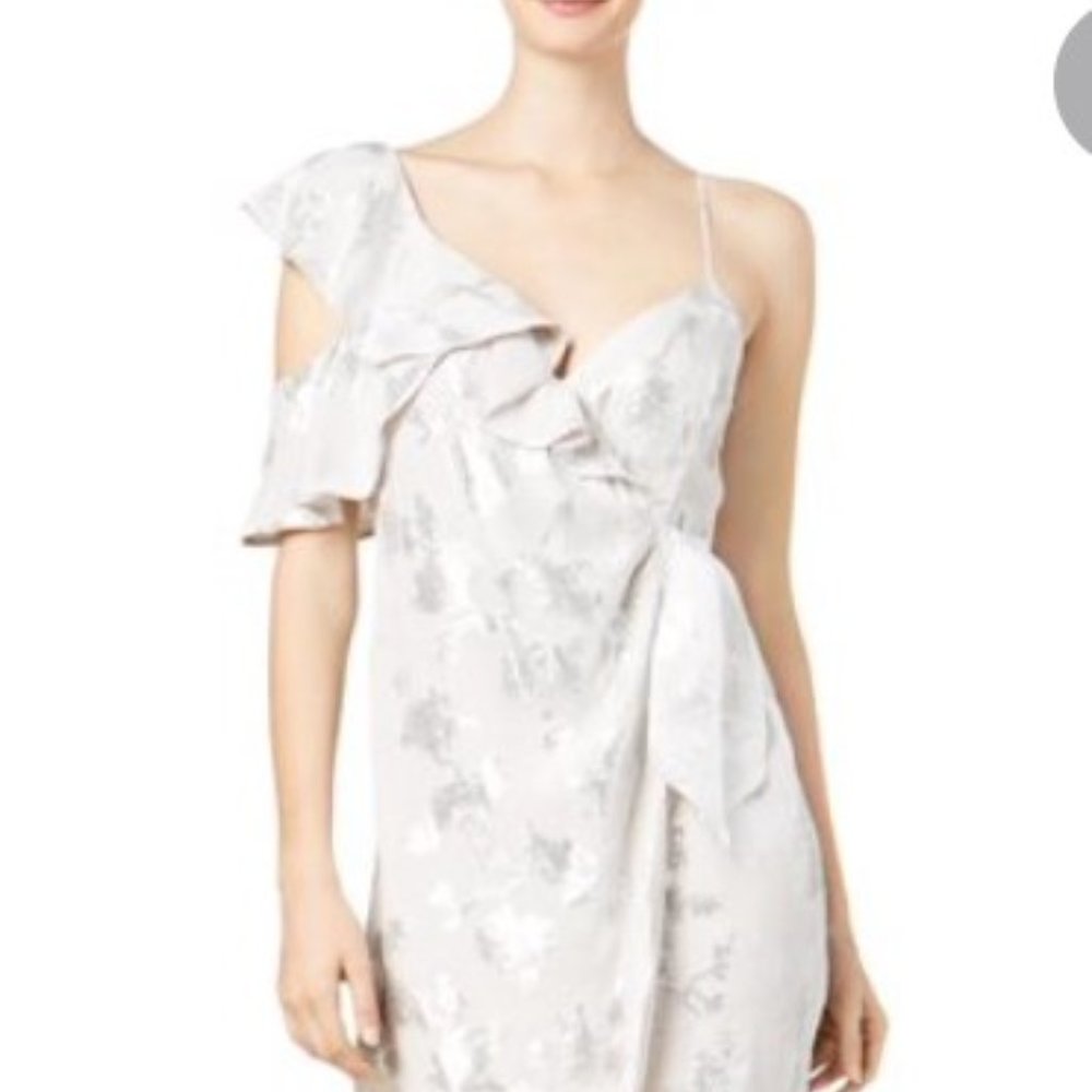 💋Bardot Silver Metallic Wrap Dress Size 10 (L)